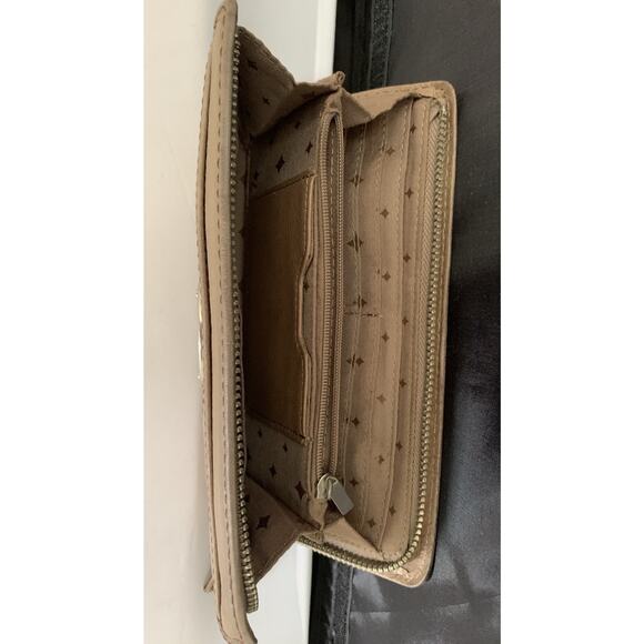 Vintage Fossil Maddox Leather Wallet Long Card Holders Tan Side Zip - Picture 8 of 10